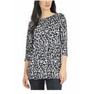 Alfani Tops Blouses Tunic Women's Size PS Printed Black Boat Neck (day and night